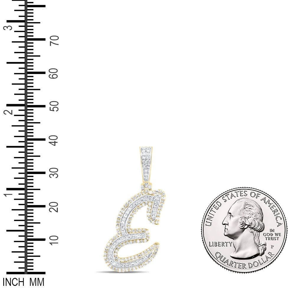 0.76 Ctw Natural Diamond Cursive Initial Letter Alphabet E Pendant in 10k Yellow Gold
