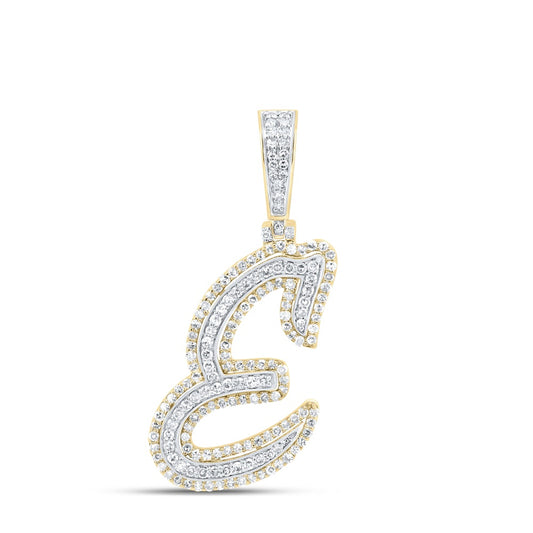 0.76 Ctw Natural Diamond Cursive Initial Letter Alphabet E Pendant in 10k Yellow Gold