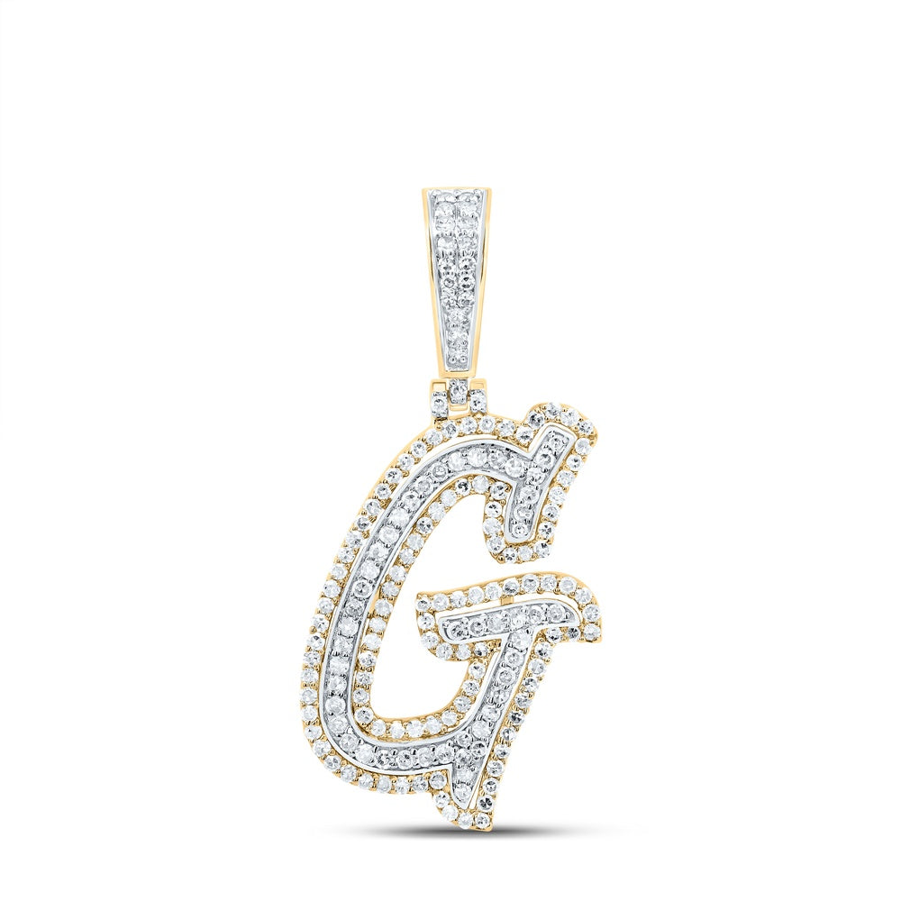 0.76 Ctw Natural Diamond Cursive Initial Letter Alphabet G Pendant in 10k Yellow Gold