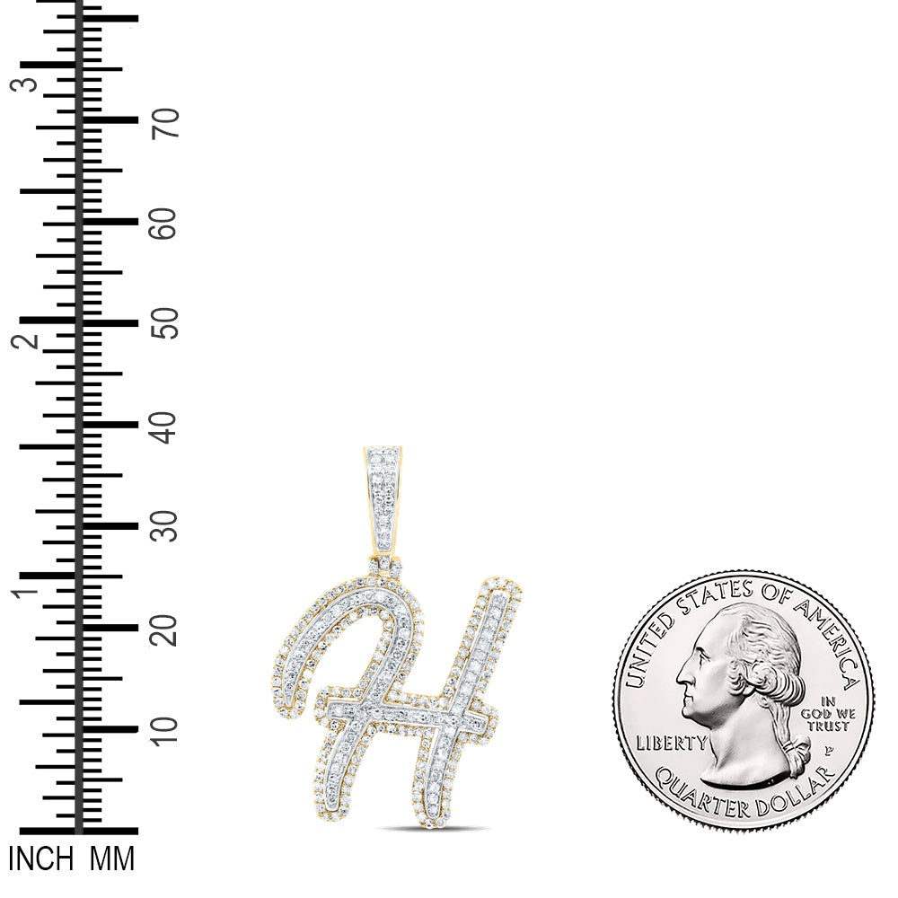 0.99 Ctw Natural Diamond Cursive Initial Letter Alphabet H Pendant in 10k Yellow Gold
