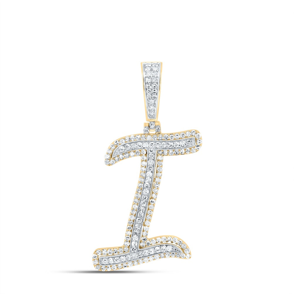 0.69 Ctw Natural Diamond Cursive Initial Letter Alphabet I Pendant in 10k Yellow Gold