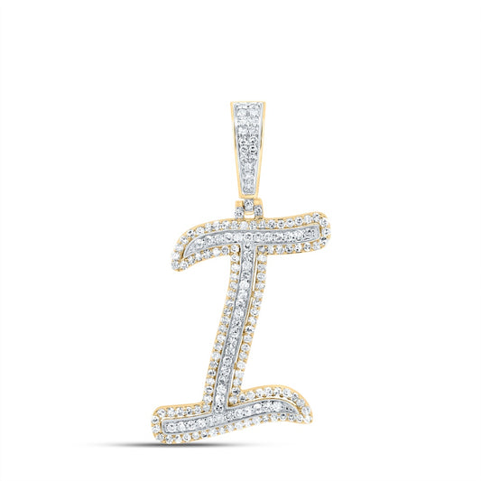 0.69 Ctw Natural Diamond Cursive Initial Letter Alphabet I Pendant in 10k Yellow Gold