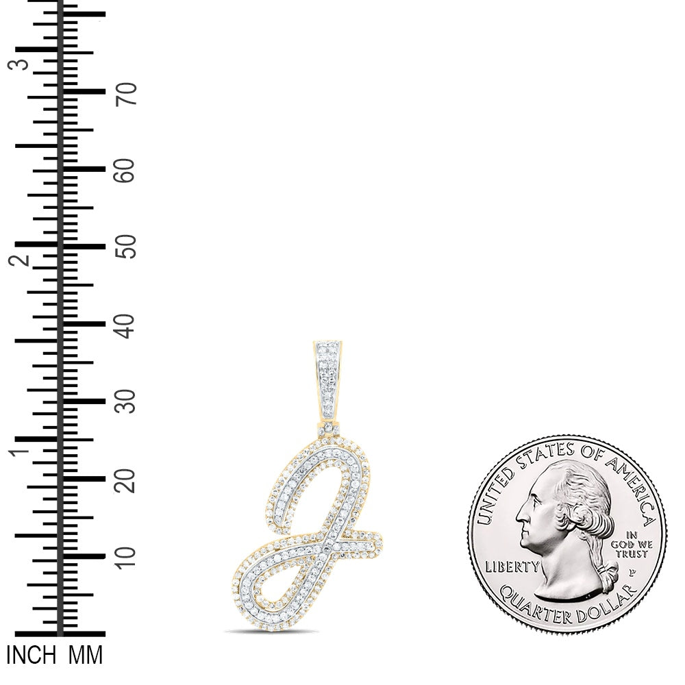 0.89 Ctw Natural Diamond Cursive Initial Letter Alphabet J Pendant in 10k Yellow Gold