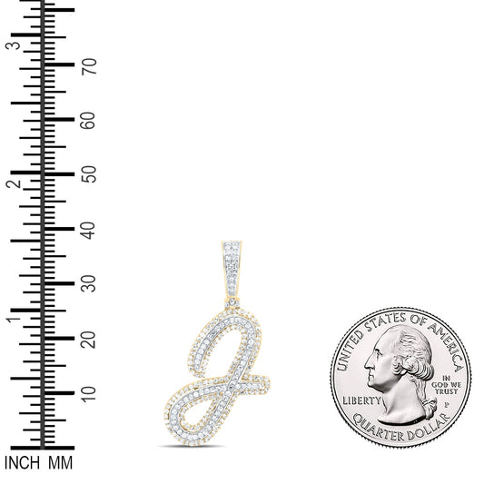 0.89 Ctw Natural Diamond Cursive Initial Letter Alphabet J Pendant in 10k Yellow Gold