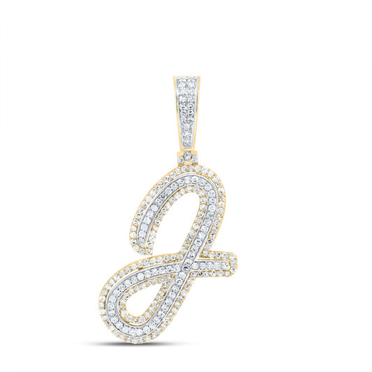 0.89 Ctw Natural Diamond Cursive Initial Letter Alphabet J Pendant in 10k Yellow Gold