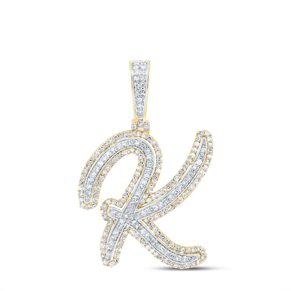 0.97 Ctw Natural Diamond Cursive Initial Letter Alphabet K Pendant in 10k Yellow Gold