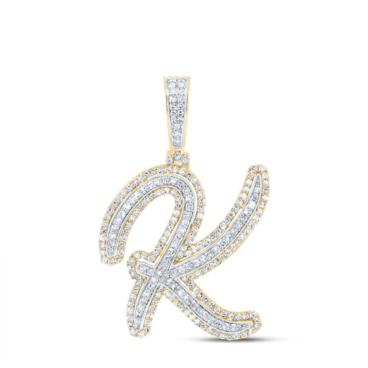 0.97 Ctw Natural Diamond Cursive Initial Letter Alphabet K Pendant in 10k Yellow Gold