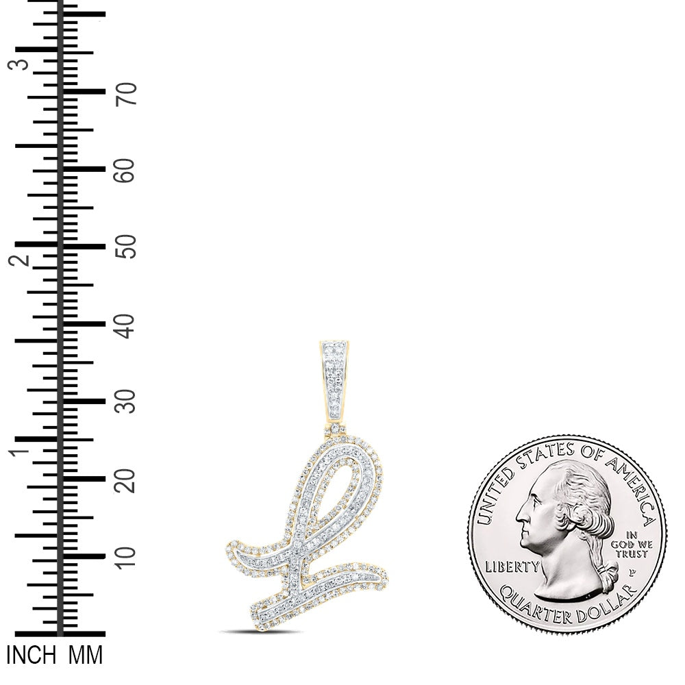 0.86 Ctw Natural Diamond Cursive Initial Letter Alphabet L Pendant in 10k Yellow Gold