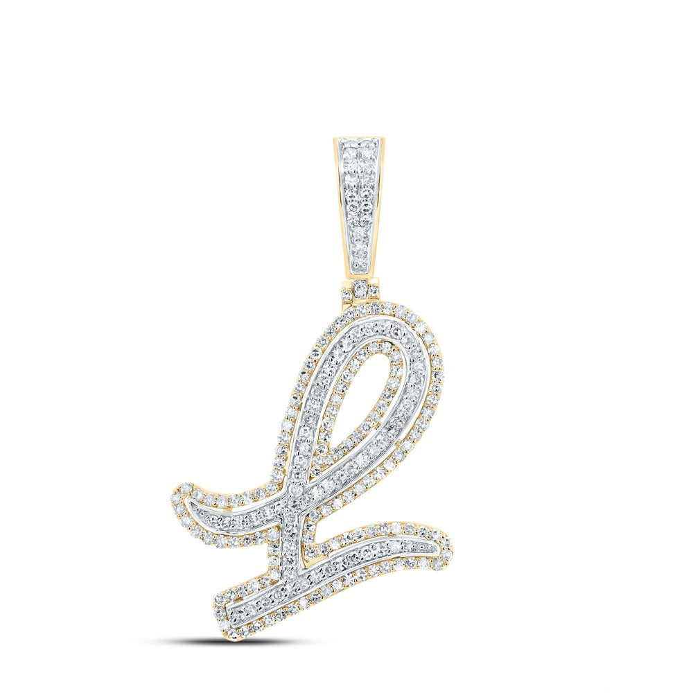 0.86 Ctw Natural Diamond Cursive Initial Letter Alphabet L Pendant in 10k Yellow Gold