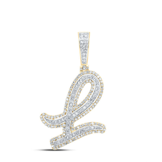 0.86 Ctw Natural Diamond Cursive Initial Letter Alphabet L Pendant in 10k Yellow Gold