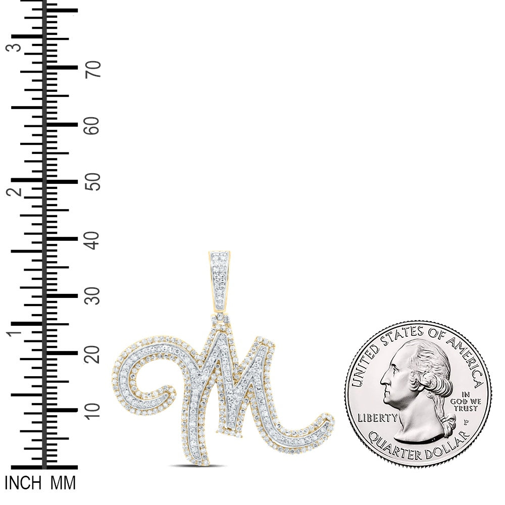 1.23 Ctw Natural Diamond Cursive Initial Letter Alphabet M Pendant in 10k Yellow Gold