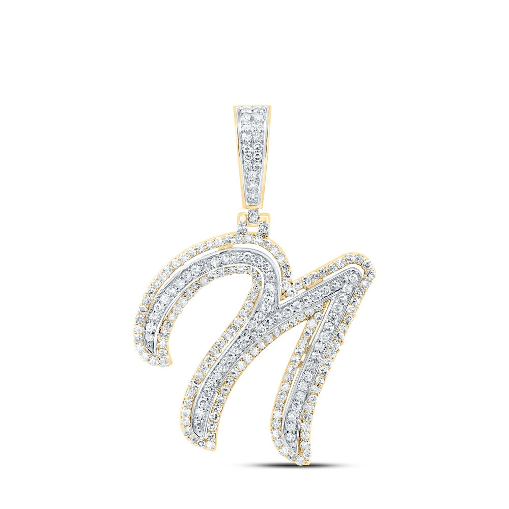 0.89 Ctw Natural Diamond Cursive Initial Letter Alphabet N Pendant in 10k Yellow Gold