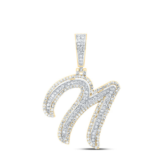 0.89 Ctw Natural Diamond Cursive Initial Letter Alphabet N Pendant in 10k Yellow Gold
