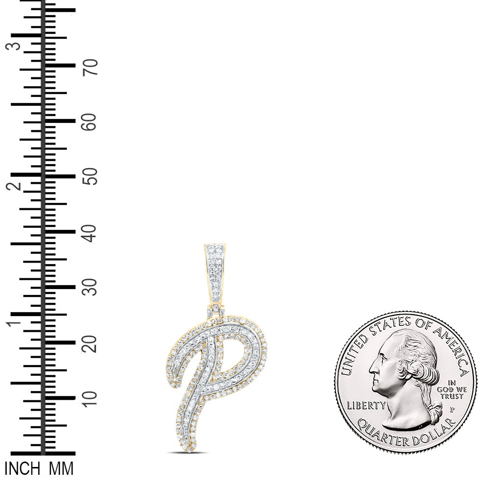 0.71 Ctw Natural Diamond Cursive Initial Letter Alphabet P Pendant in 10k Yellow Gold