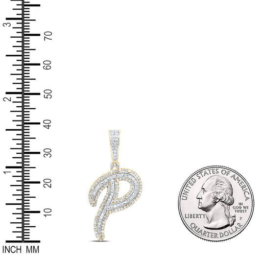 0.71 Ctw Natural Diamond Cursive Initial Letter Alphabet P Pendant in 10k Yellow Gold