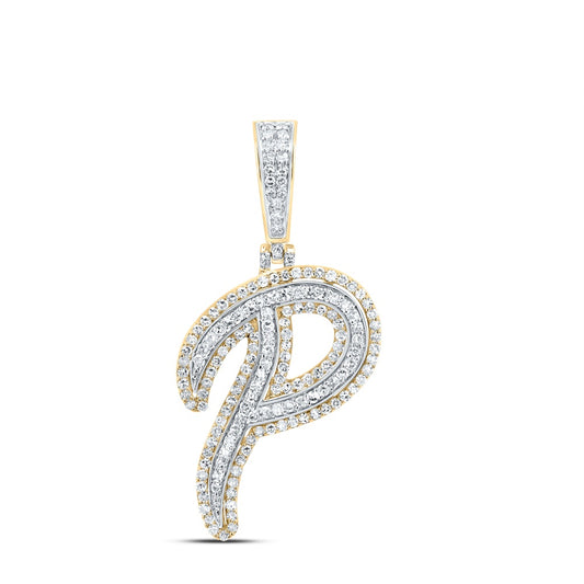 0.71 Ctw Natural Diamond Cursive Initial Letter Alphabet P Pendant in 10k Yellow Gold