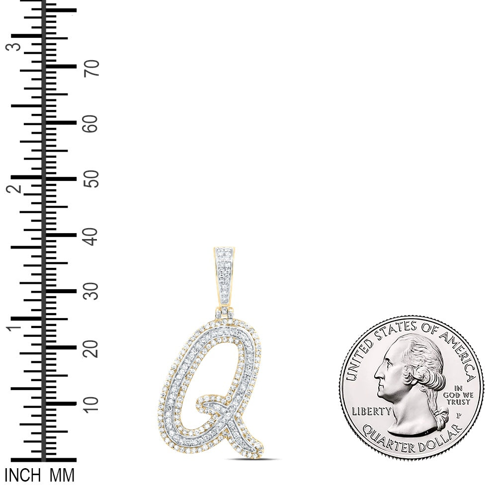 0.81 Ctw Natural Diamond Cursive Initial Letter Alphabet Q Pendant in 10k Yellow Gold