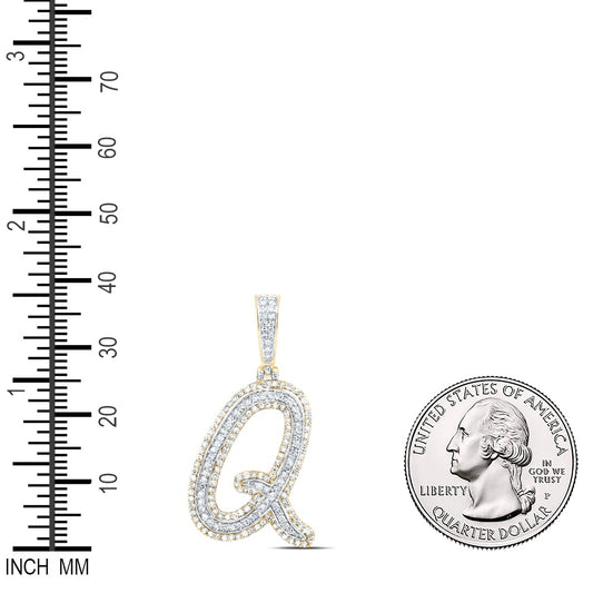 0.81 Ctw Natural Diamond Cursive Initial Letter Alphabet Q Pendant in 10k Yellow Gold