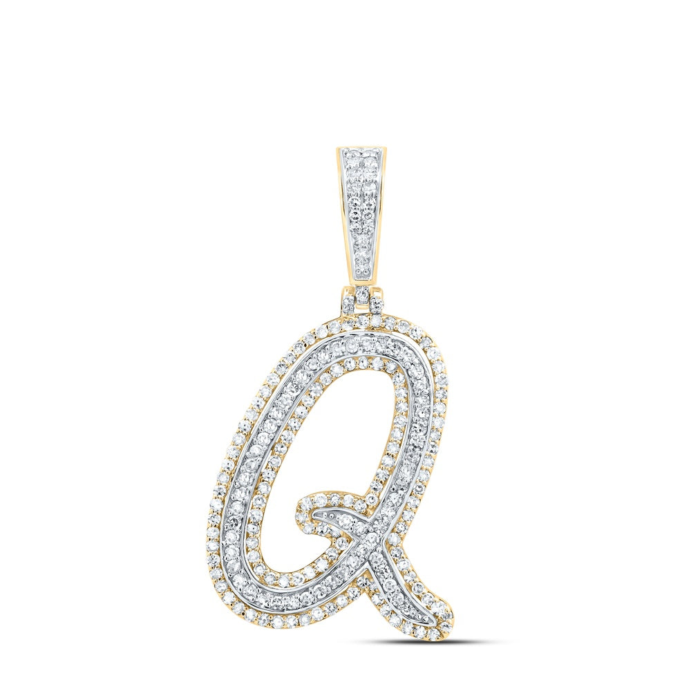 0.81 Ctw Natural Diamond Cursive Initial Letter Alphabet Q Pendant in 10k Yellow Gold