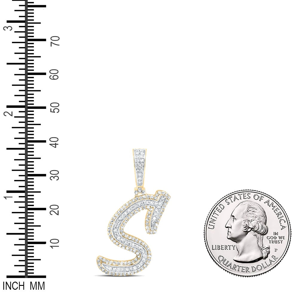 0.7 Ctw Natural Diamond Cursive Initial Letter Alphabet S Pendant in 10k Yellow Gold