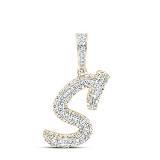 0.7 Ctw Natural Diamond Cursive Initial Letter Alphabet S Pendant in 10k Yellow Gold