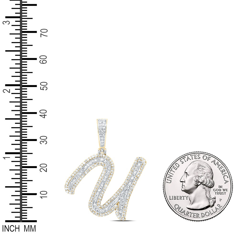 0.97 Ctw Natural Diamond Cursive Initial Letter Alphabet U Pendant in 10k Yellow Gold