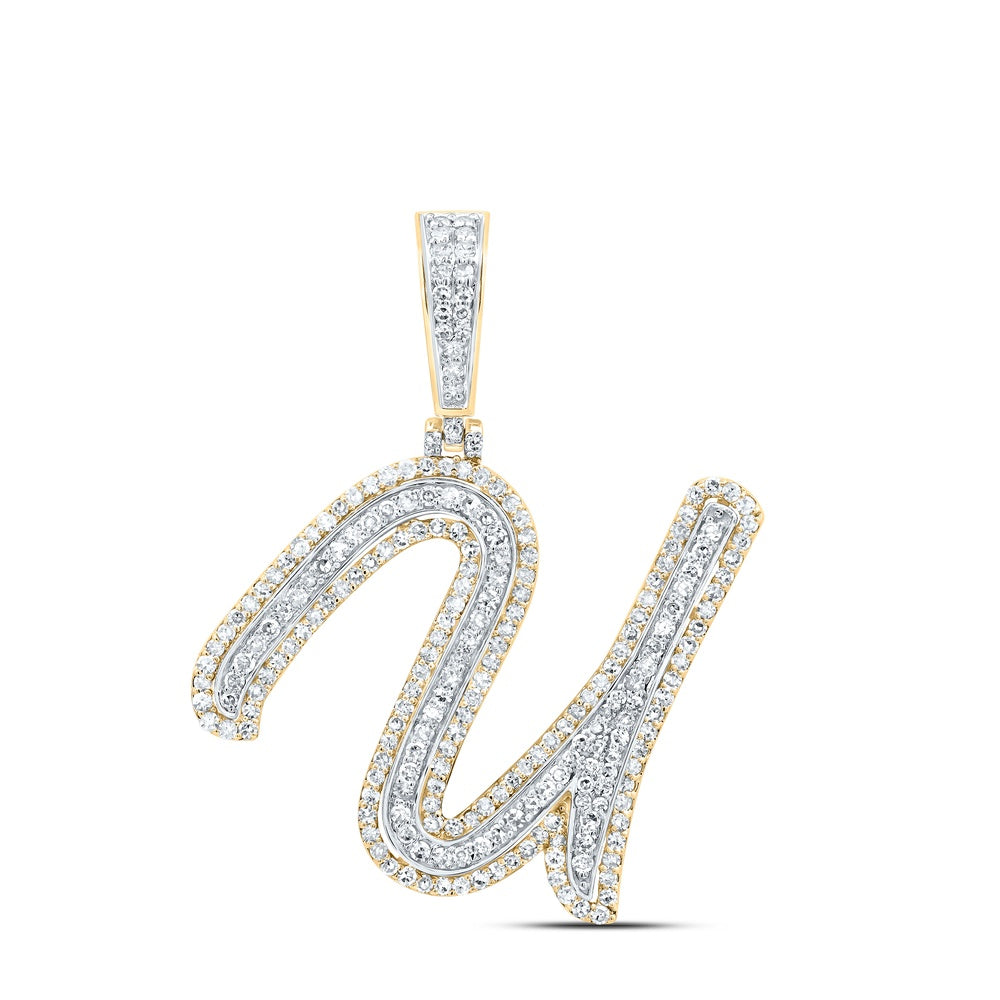 0.97 Ctw Natural Diamond Cursive Initial Letter Alphabet U Pendant in 10k Yellow Gold