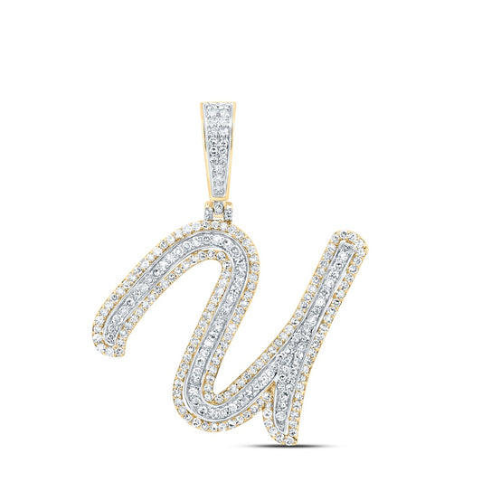 0.97 Ctw Natural Diamond Cursive Initial Letter Alphabet U Pendant in 10k Yellow Gold