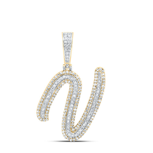 0.89 Ctw Natural Diamond Cursive Initial Letter Alphabet V Pendant in 10k Yellow Gold