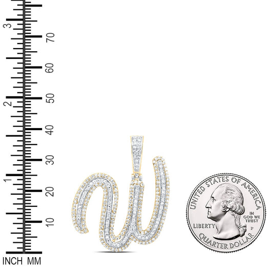 1.19 Ctw Natural Diamond Cursive Initial Letter Alphabet W Pendant in 10k Yellow Gold
