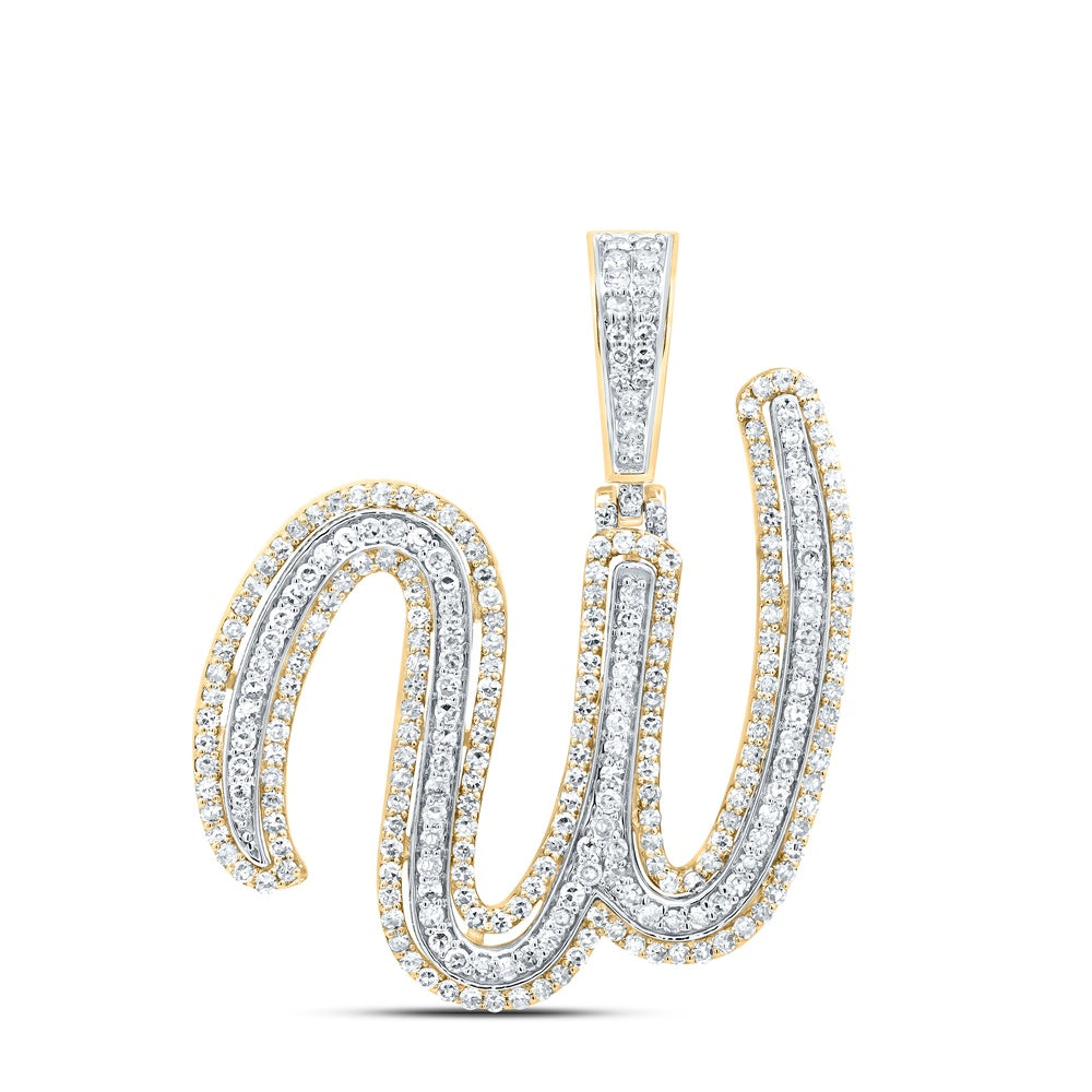 1.19 Ctw Natural Diamond Cursive Initial Letter Alphabet W Pendant in 10k Yellow Gold