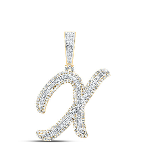 0.9 Ctw Natural Diamond Cursive Initial Letter Alphabet X Pendant in 10k Yellow Gold