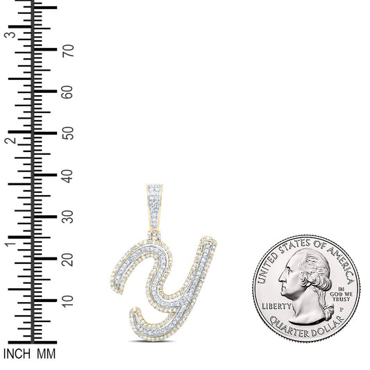 0.92 Ctw Natural Diamond Cursive Initial Letter Alphabet Y Pendant in 10k Yellow Gold