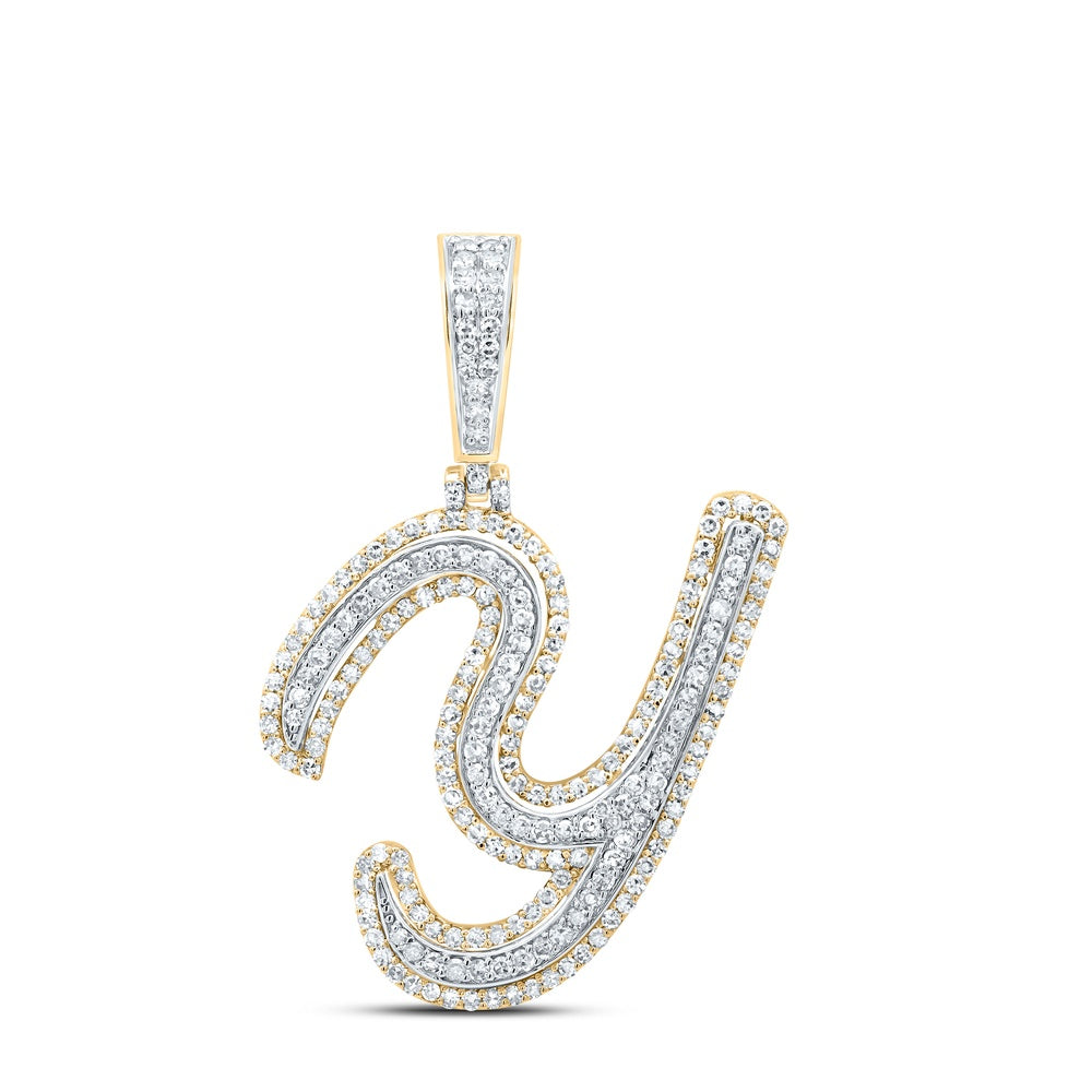 0.92 Ctw Natural Diamond Cursive Initial Letter Alphabet Y Pendant in 10k Yellow Gold