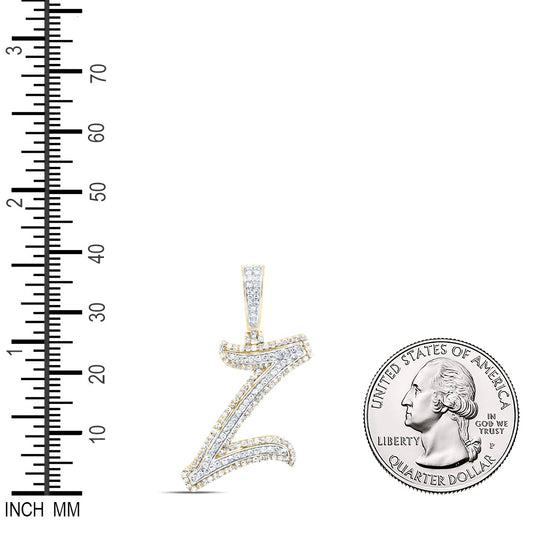 0.74 Ctw Natural Diamond Cursive Initial Letter Alphabet Z Pendant in 10k Yellow Gold