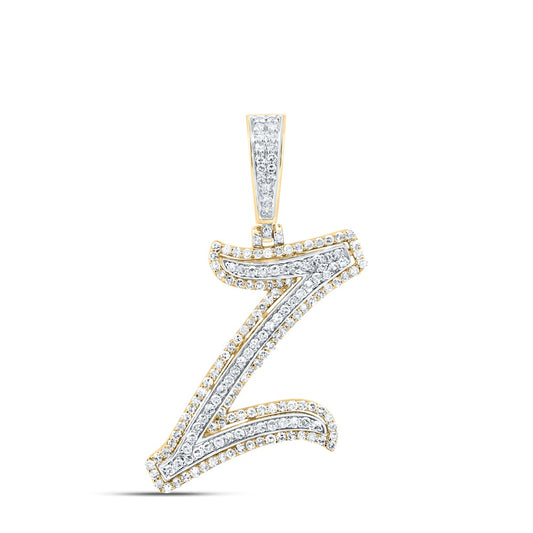 0.74 Ctw Natural Diamond Cursive Initial Letter Alphabet Z Pendant in 10k Yellow Gold