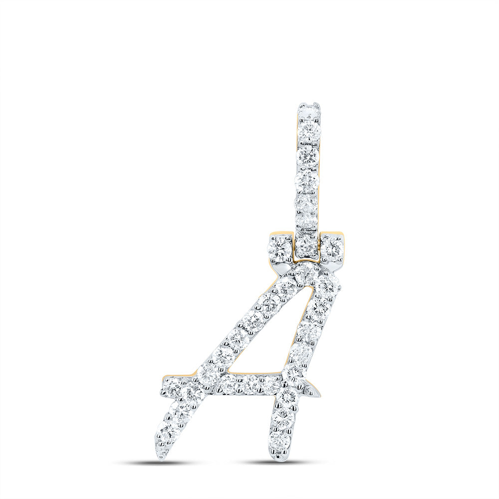 0.51 Ctw Natural Diamond Italic Initial Letter A Pendant in 10k Yellow Gold
