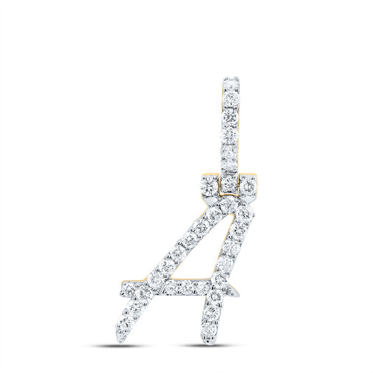 0.51 Ctw Natural Diamond Italic Initial Letter A Pendant in 10k Yellow Gold