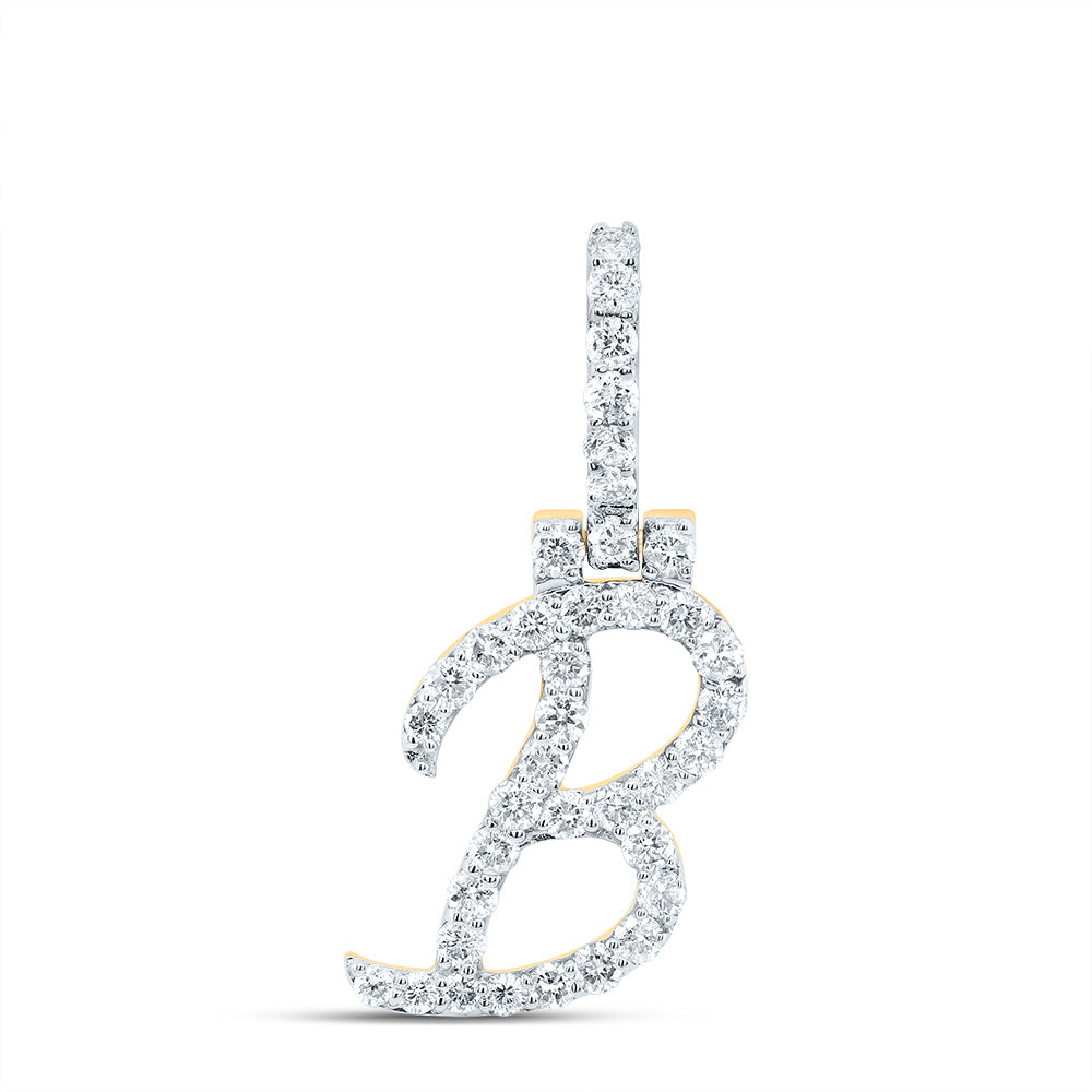 0.64 Ctw Natural Diamond Italic Initial Letter B Pendant in 10k Yellow Gold