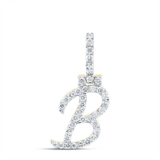 0.64 Ctw Natural Diamond Italic Initial Letter B Pendant in 10k Yellow Gold