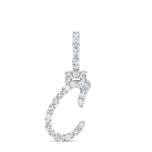 0.46 Ctw Natural Diamond Italic Initial Letter C Pendant in 10k Yellow Gold