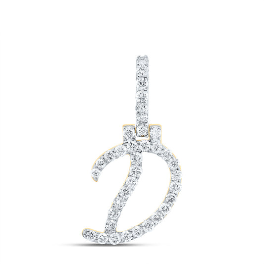 0.61 Ctw Natural Diamond Italic Initial Letter D Pendant in 10k Yellow Gold