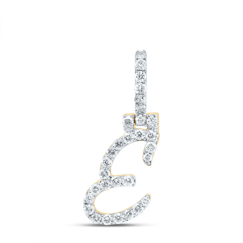 0.51 Ctw Natural Diamond Italic Initial Letter E Pendant in 10k Yellow Gold