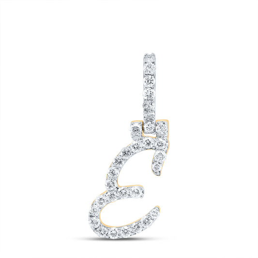 0.51 Ctw Natural Diamond Italic Initial Letter E Pendant in 10k Yellow Gold