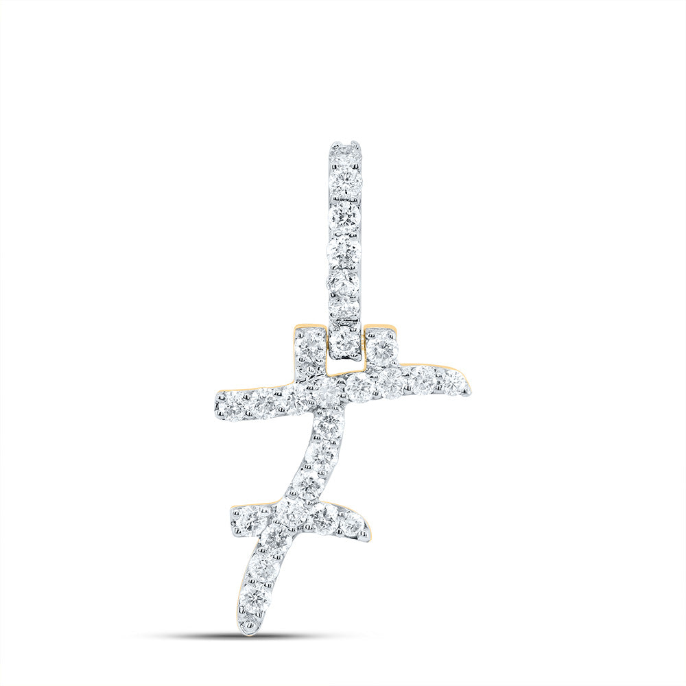 0.46 Ctw Natural Diamond Italic Initial Letter F Pendant in 10k Yellow Gold