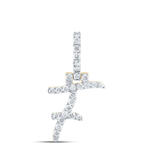 0.46 Ctw Natural Diamond Italic Initial Letter F Pendant in 10k Yellow Gold