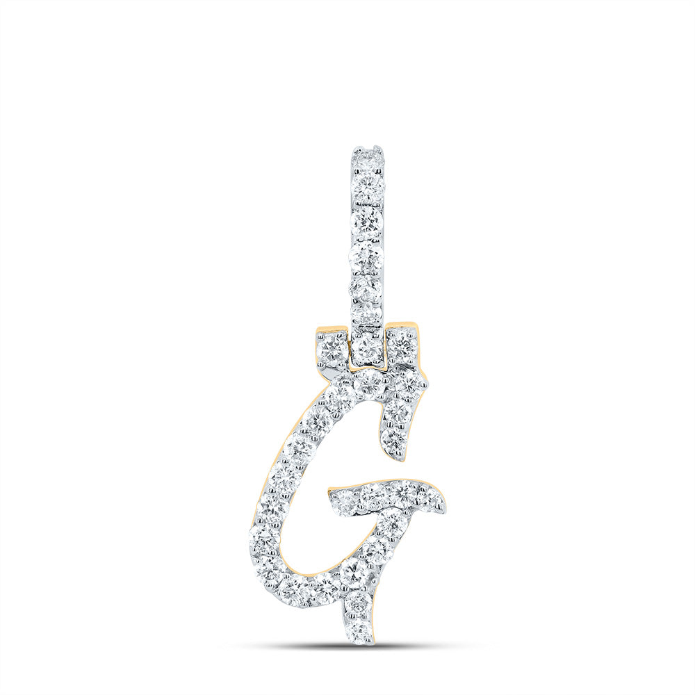 0.48 Ctw Natural Diamond Italic Initial Letter G Pendant in 10k Yellow Gold