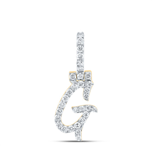 0.48 Ctw Natural Diamond Italic Initial Letter G Pendant in 10k Yellow Gold