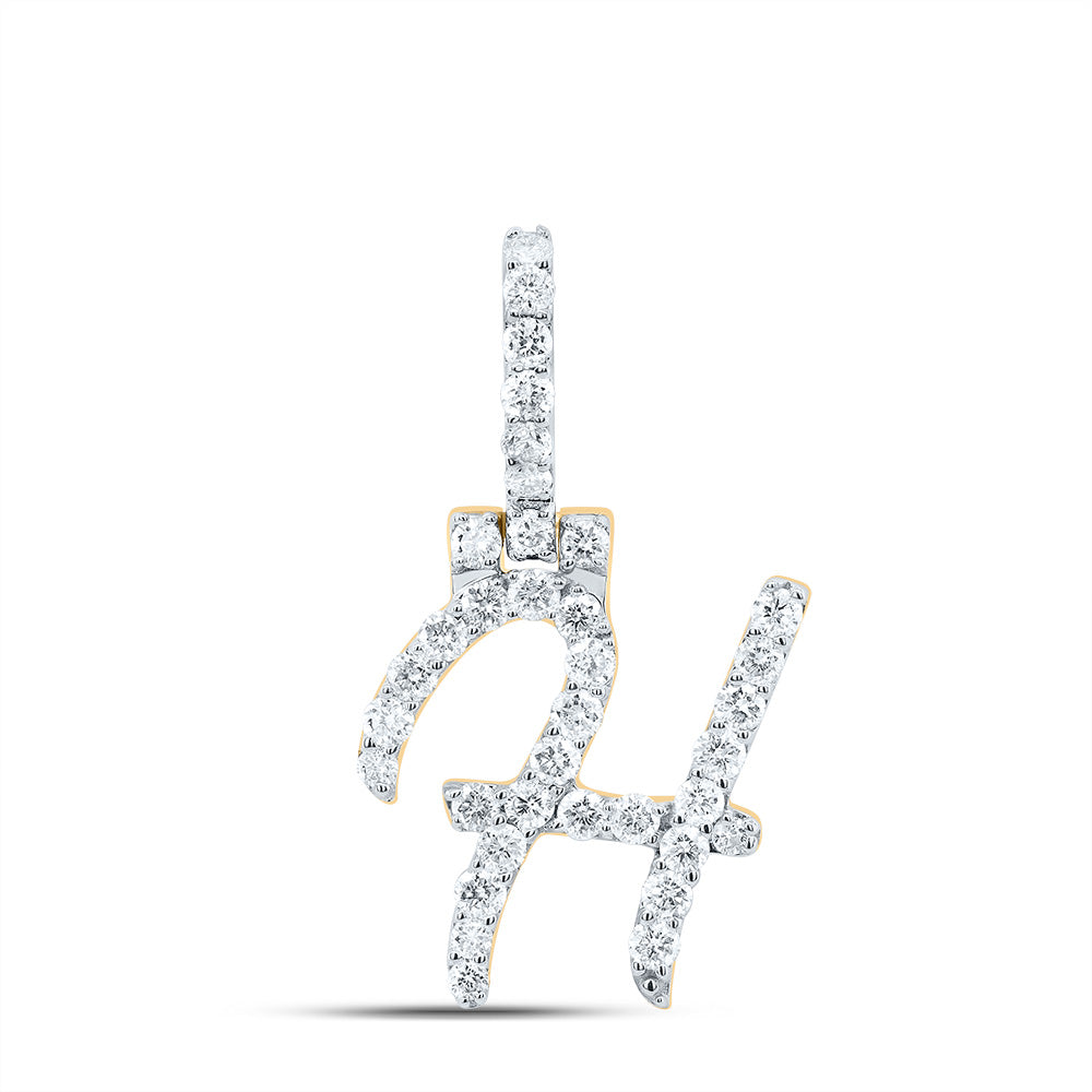 0.59 Ctw Natural Diamond Italic Initial Letter H Pendant in 10k Yellow Gold