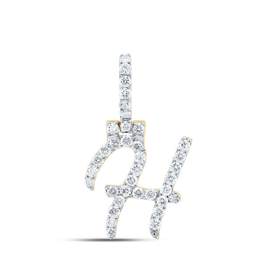 0.59 Ctw Natural Diamond Italic Initial Letter H Pendant in 10k Yellow Gold